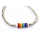 Stainless steel snake chain bracelet with hand made multi- color bead